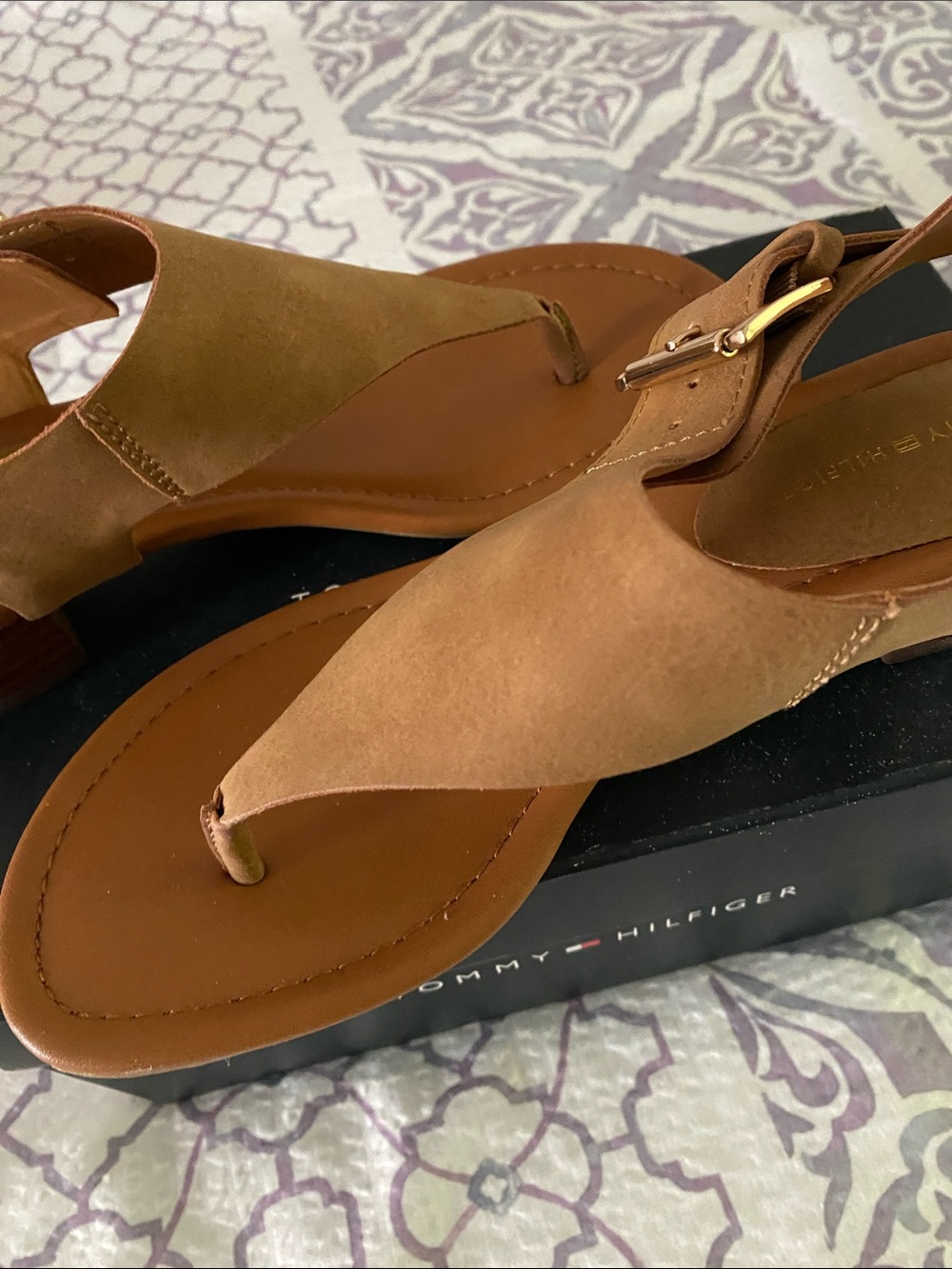 Tommy Hilfiger Brown/Tan Leather Slingback Sandals - Picture 2 of 5